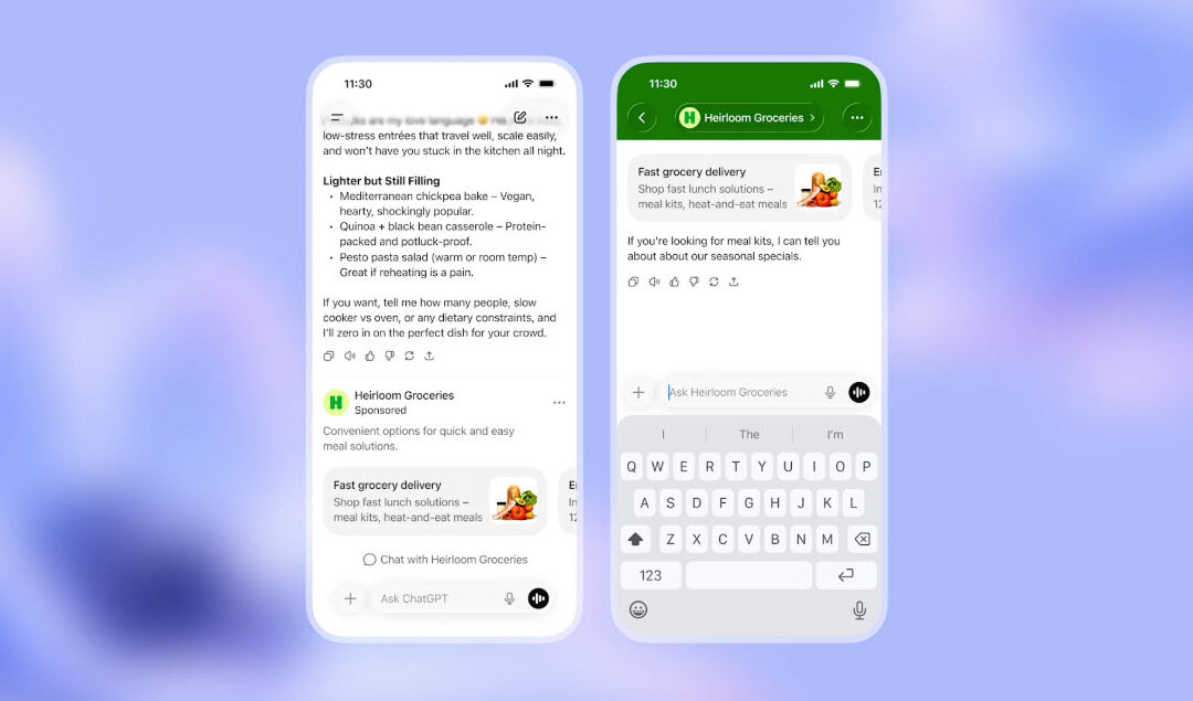 Screenshot von openai mit einem Smartphone-Sceenshot von einem ChatGPT-Verlauf inkl. Ads