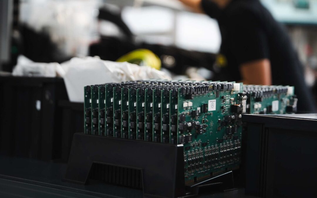 Electronic components in Variosystems' manufacturing process.