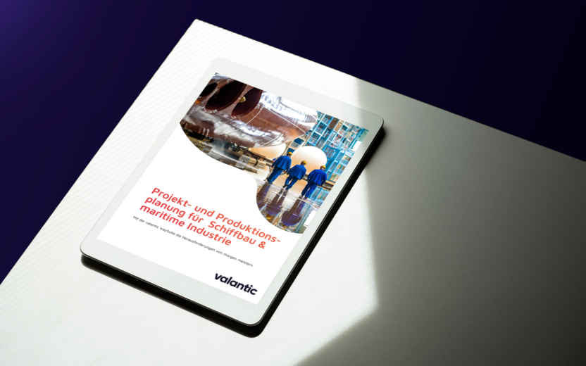Mockup zum Whitepaper "Produktionsplanung und Projektplanung in Schiffbau und maritimer Industrie"
