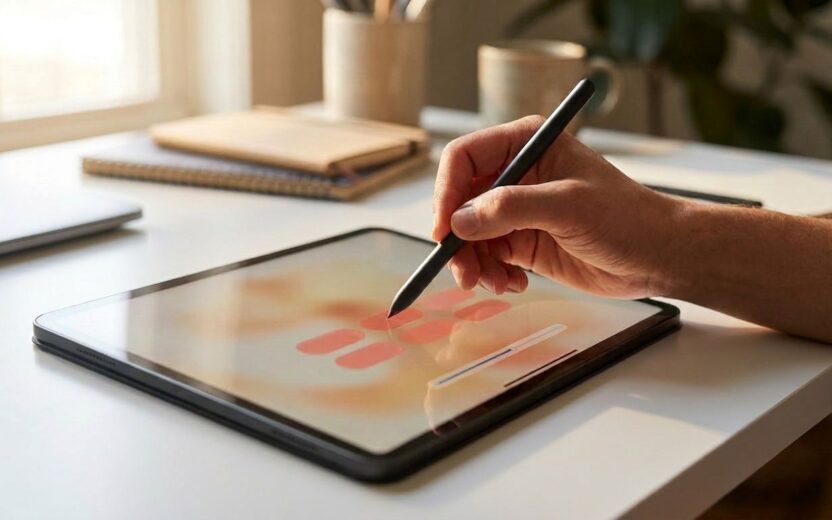 Hand eines SAP Kunden, der das valantic Assessment zum Autonomous Enterprise ausfüllt