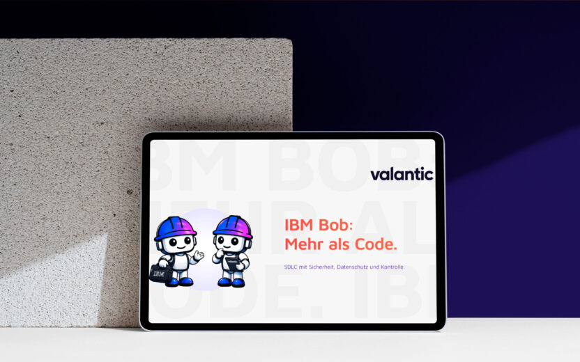 Ansicht vom Whitepaper IBM Bob: zwei graphische Männchen mit Bauhlem, Aktenkoffer