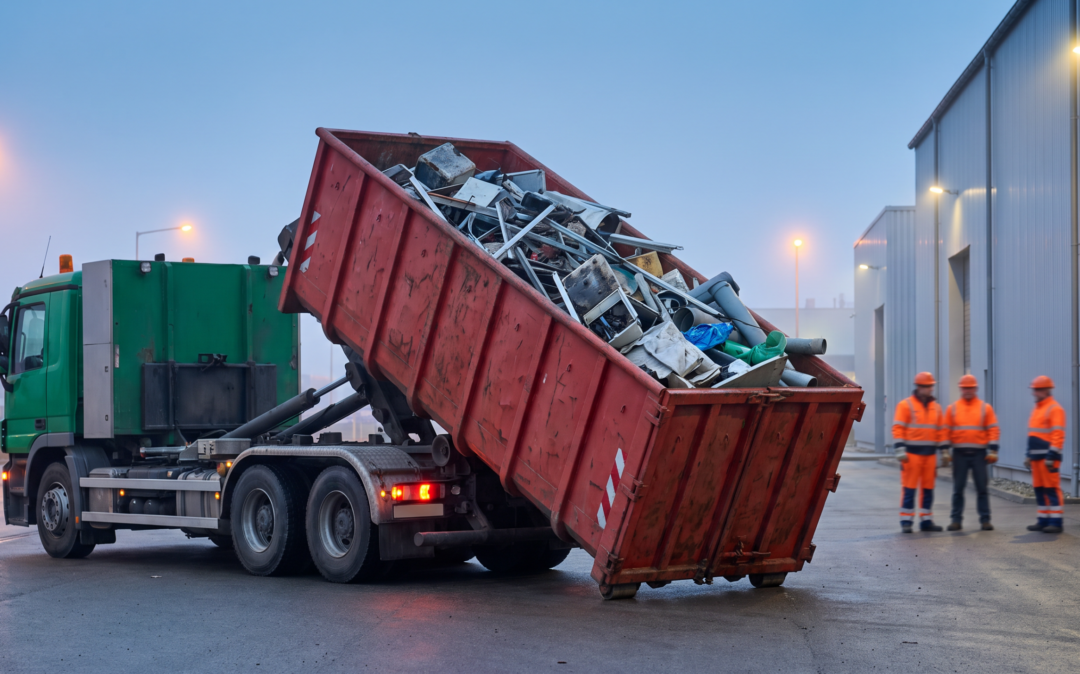 waste management container and workers