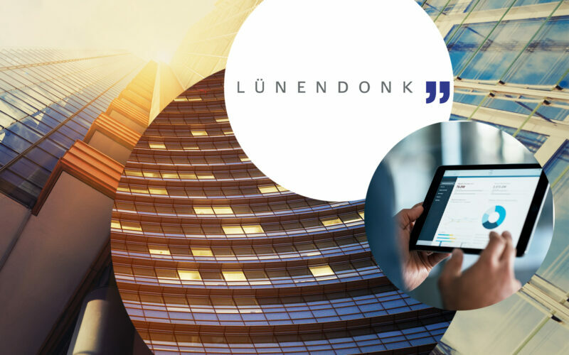 Lünendonk Logo, daneben ein Bild von einem Tablet mit Grafiken und dahinter Bilder von einem Gebäude, Lünendonk-Studie 2018 belegt rasantes Wachstum von valantic