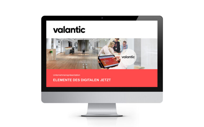Bild eines Laptops mit der valantic Unternehmenspräsentation, valantic Unternehmenspräsentation