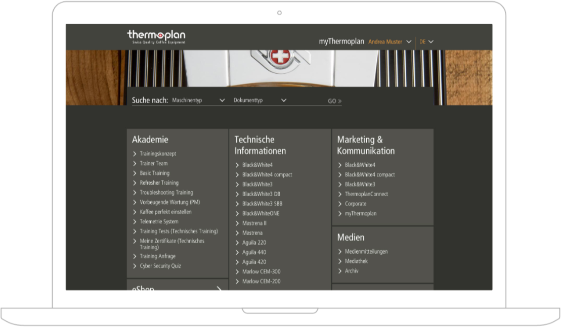 Bild eines Tablets mit Screenshot der neuen E-Business Plattform von Thermoplan, valantic Case Study