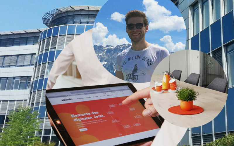 Bild von Christian Schneider, Junior Consultant SAP bei valantic ERP, Bürogebäude in Langenfeld, Konferenzraum, Tablet mit valantic Website