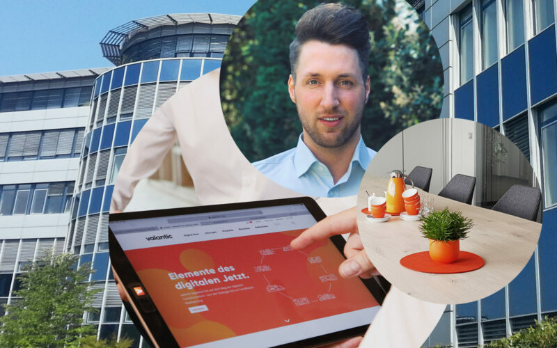 Bild von Bernd Besecke, Managing Consultant SAP bei valantic ERP, Bürogebäude in Langenfeld, Konferenzraum, Tablet mit valantic Website