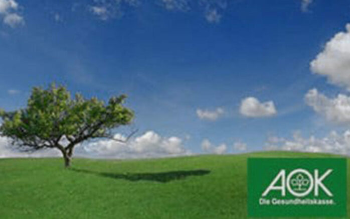 Bild eines Baumes auf einer Wiese vor leicht bewölktem Himmel mit AOK Logo , valantic Case Study AOK Niedersachsen