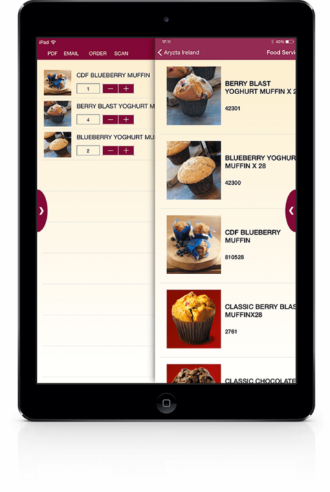 Bild eines Tablets mit Onlineshop von Aryzta Food Europe, valantic Case Study Aryzta Food Europe