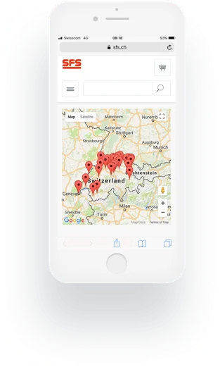Bild einer Landkarte mit den Standorten auf einem Smartphone, valantic Case Study SFS