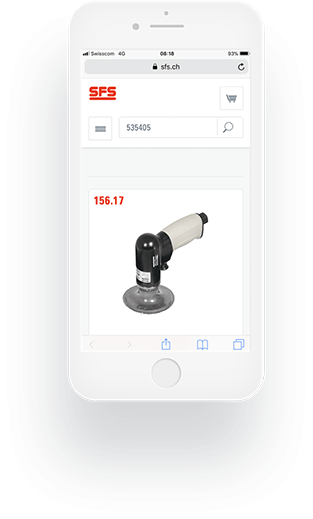 Bild einer Schleifmaschine in einem Webshop auf einem Smartphone, valantic Case Study SFS