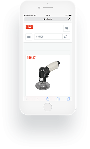 image of a grinding machine in a webshop on the screen of a smartphone, valantic Case Study SFS