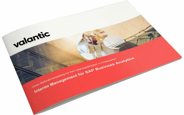 Das Bild zeigt das Titelblatt unserer Informationsbroschüre zum Thema SAP Business Analytics Interimsmanagement
