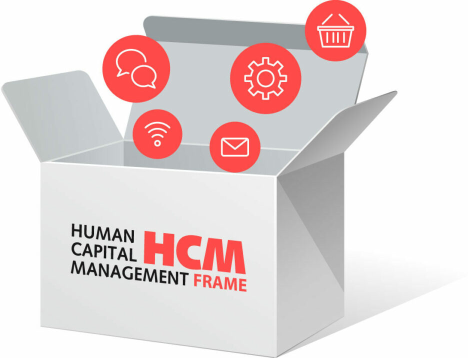 Graphic with a box and icons, valantic HCM Frame