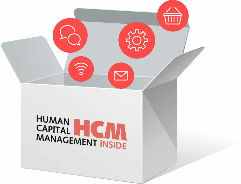 Graphic with a box and icons, valantic HCM Inside