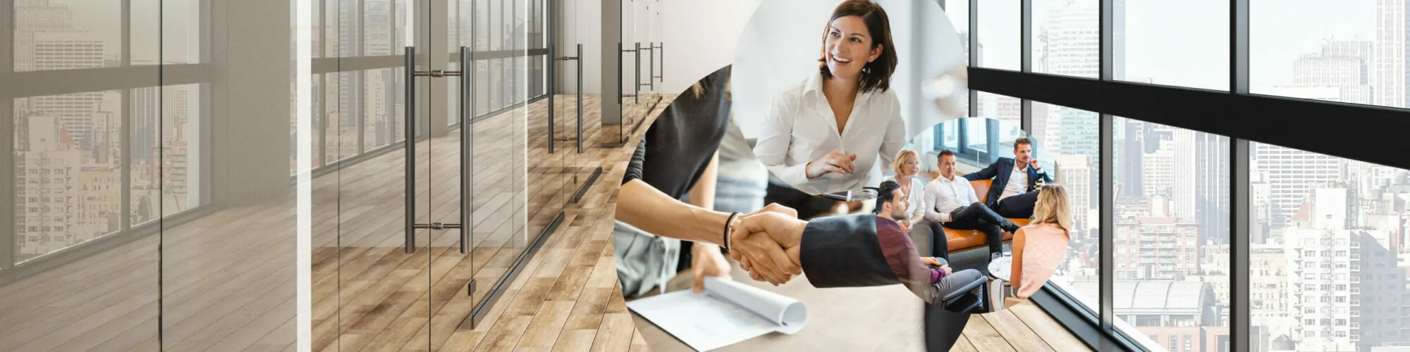 Image of a smiling woman and several colleagues in conversation, IT strategy consulting for HR