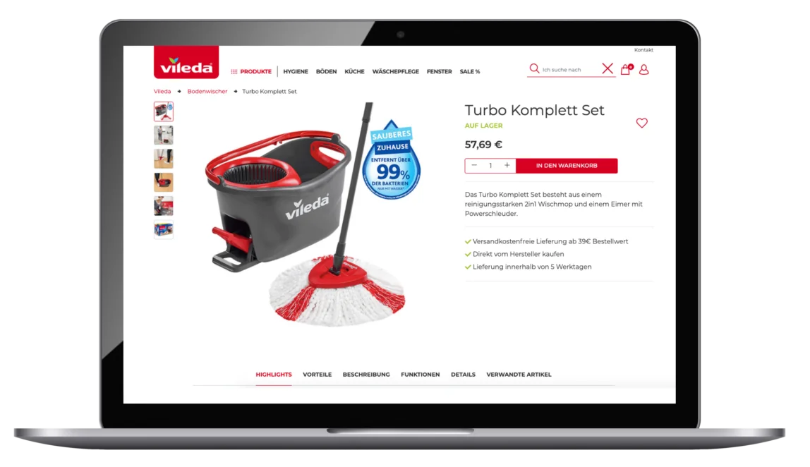 Image of the website and online shop of vileda, valantic case study