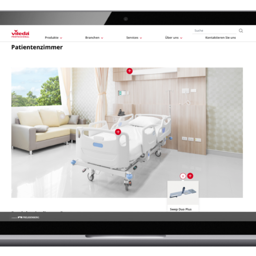 Image of the vileda website with a picture of a patient's room, valantic case study