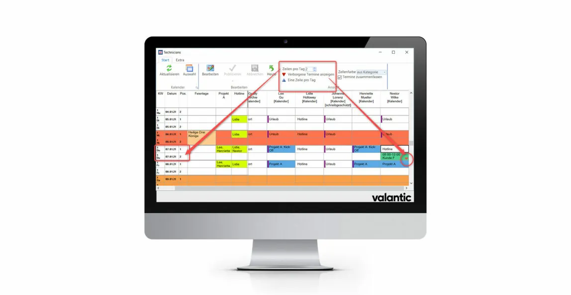 Computer mit einem Screenshot aus dem Outlook Planner, valantic Outlook Planner