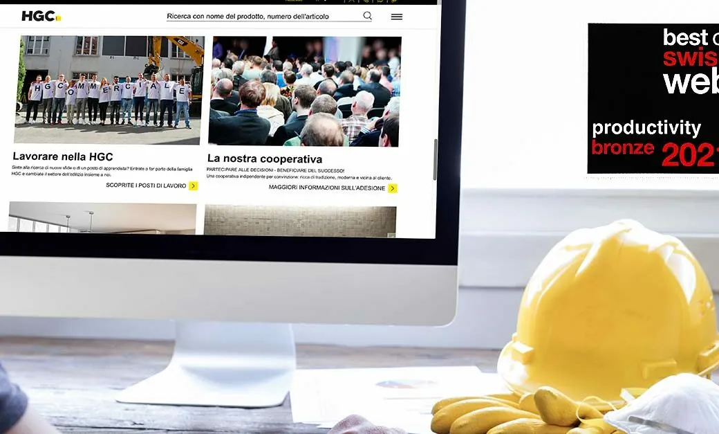 Bild der Corporate and Commerce-Plattform von HGC, Best of Swiss Web Awards Productivity bronze