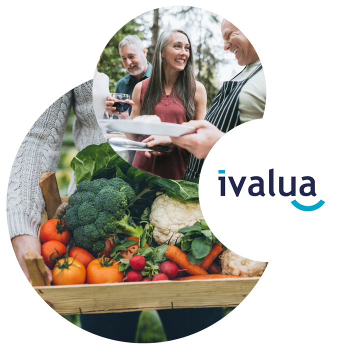 Bild von Personen beim Essen, daneben das ivalua Logo, Event: Digitaler Einkauf mit ivalua und valantic