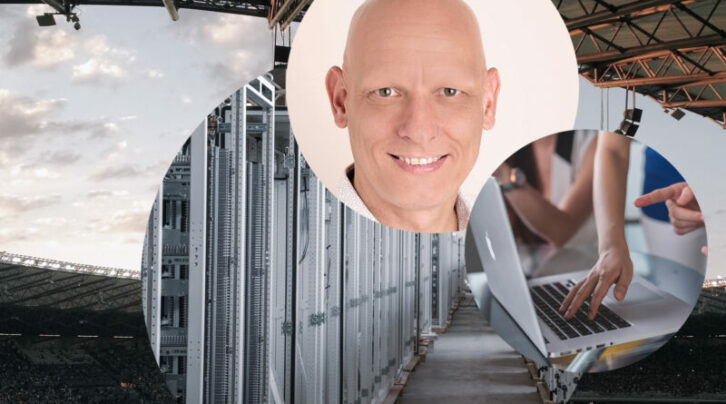 Image of Thomas Wieberneit, in the background a data center and an opened laptop; Customer Data Platform (CDP)