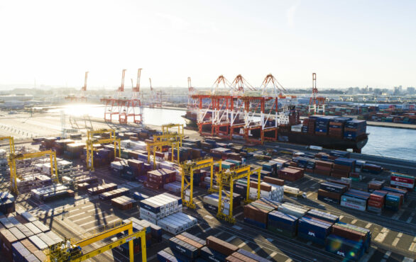 Bild von einem Industriehafen mit Containerschiffen, Supply Chain Management & Logistik