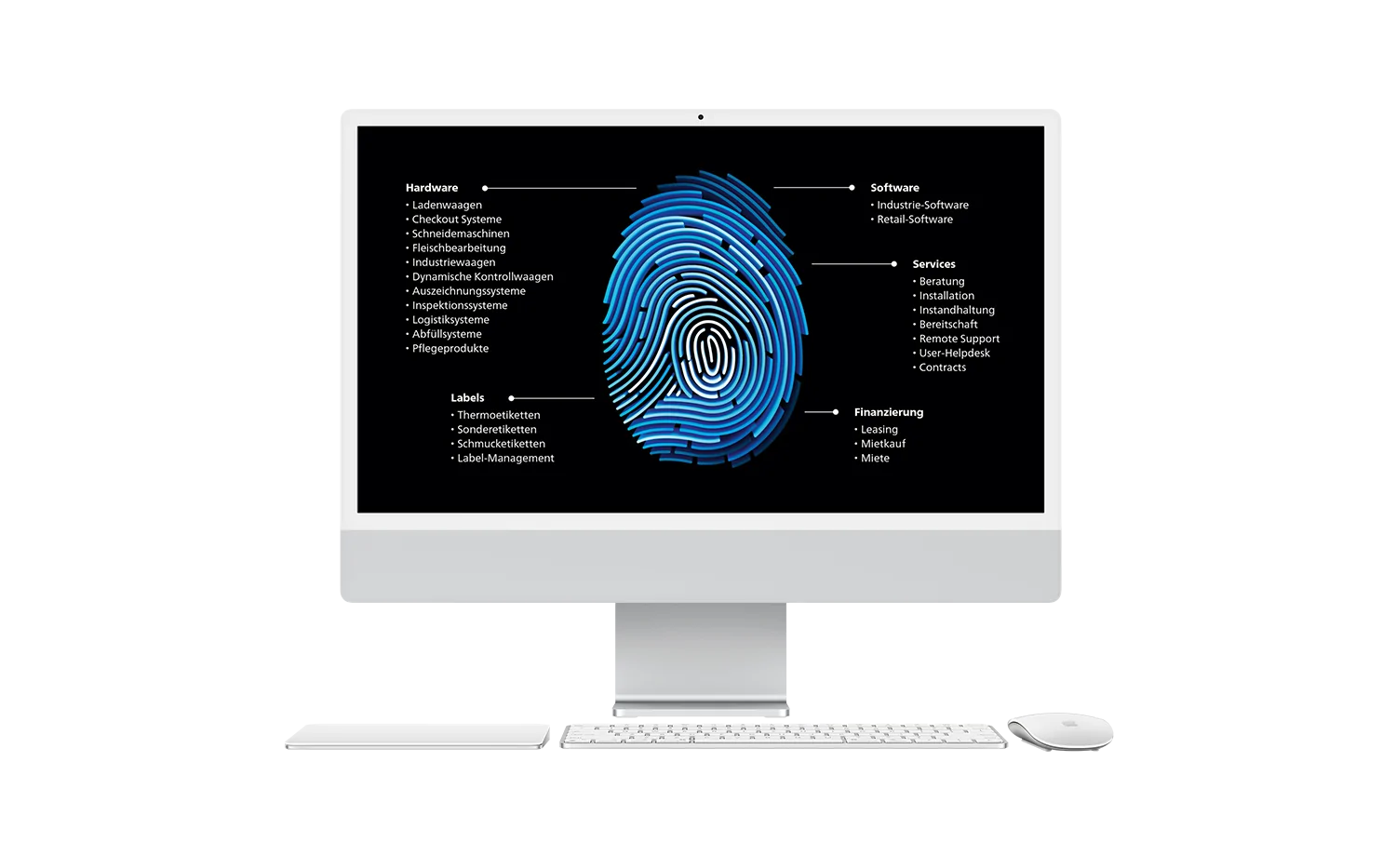 Screenshot mit einem Fingerabdruck auf einem PC-Desktop mit den Angeboten von Bizerba.