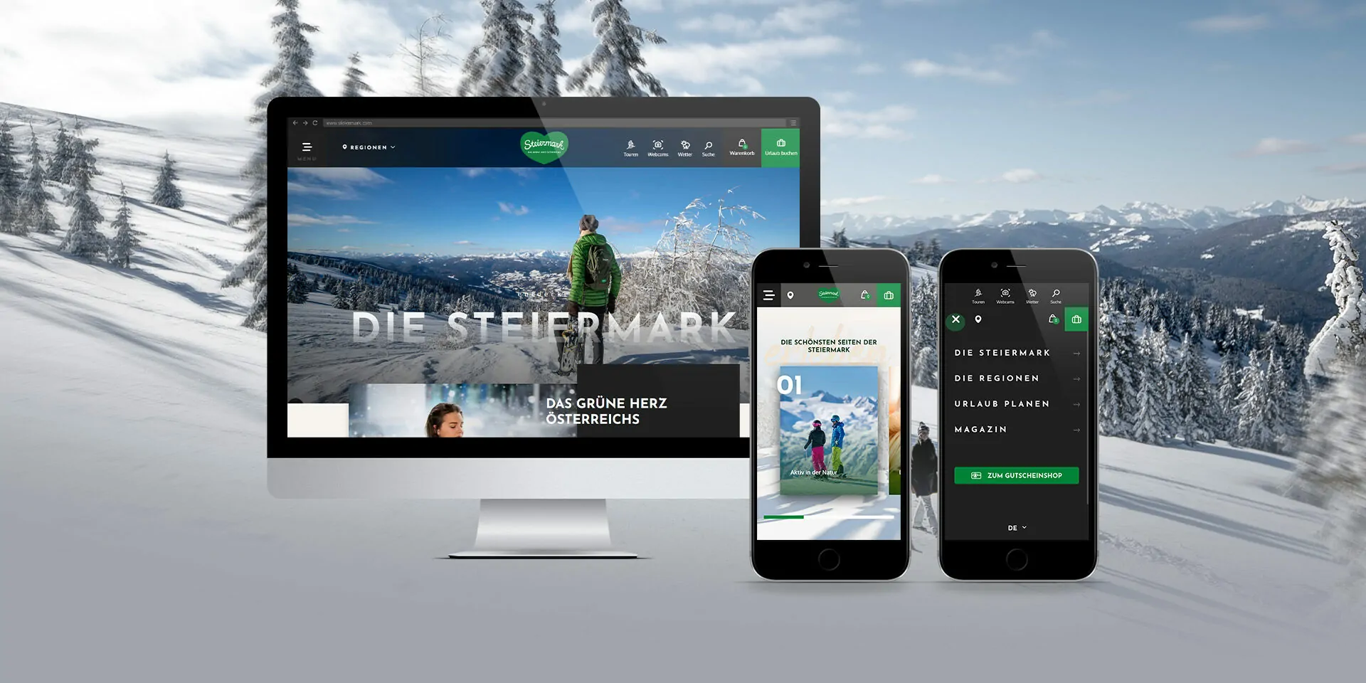Bilder der neuen Website von Steiermark für Desktop und mobile Ansicht.