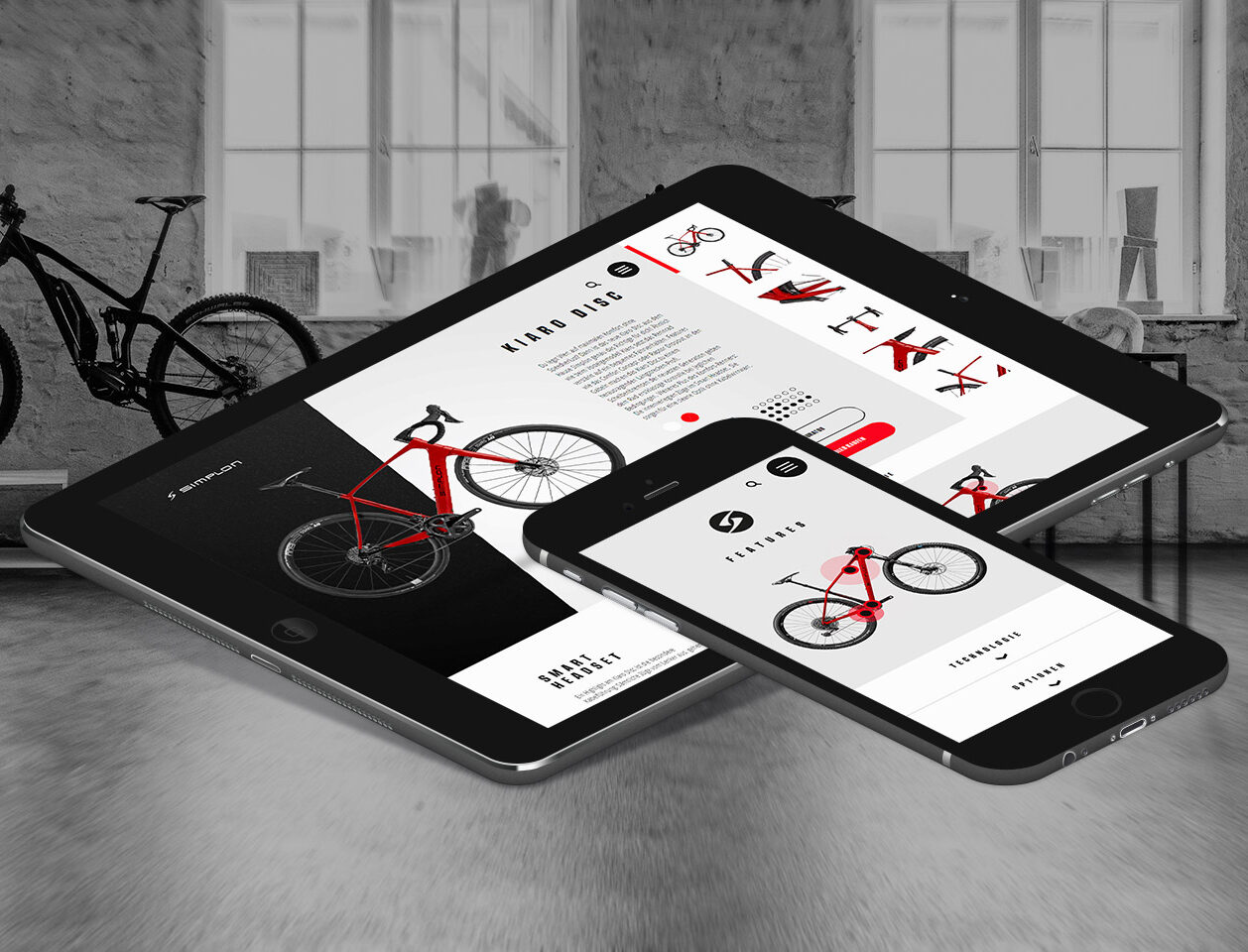 Images of the new website of bicycle manufacturer Simplon
