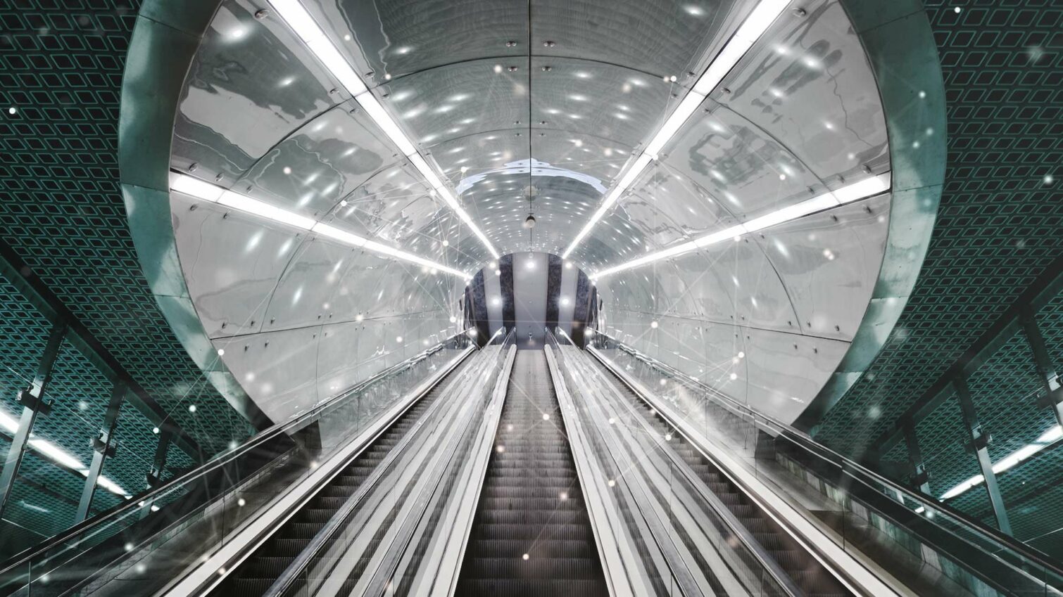 Image of an escalator in a modern subway station. Spryker, Shopware