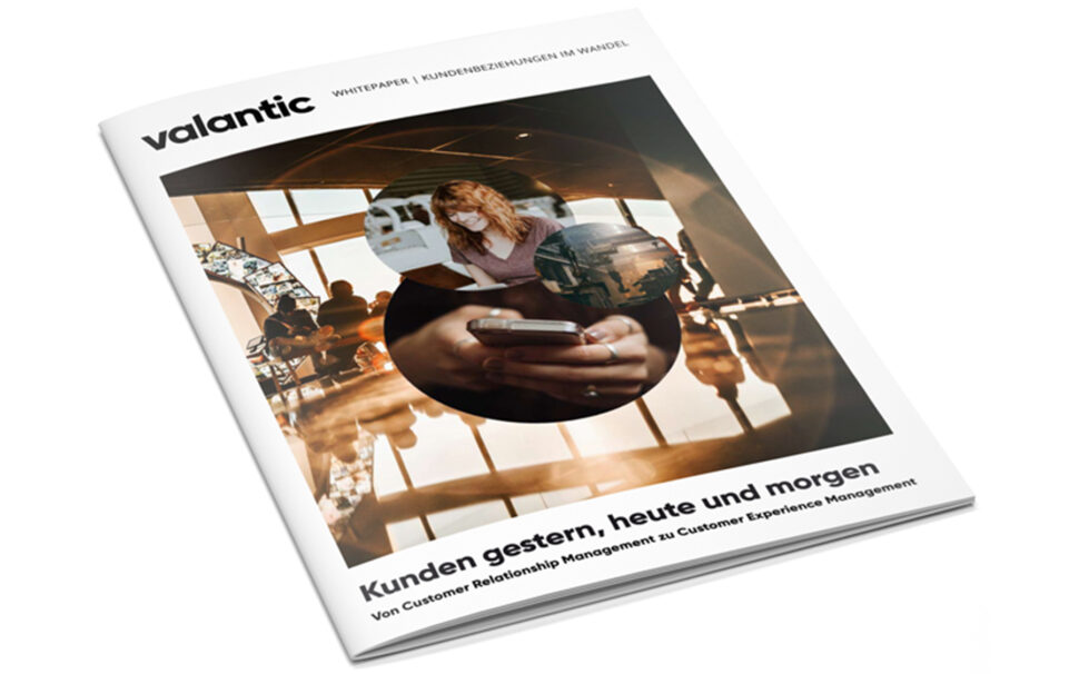 Image of a magazine, valantic whitepaper "Customers Yesterday, Today and Tomorrow – From Customer Relationship Management to Customer Experience Management"