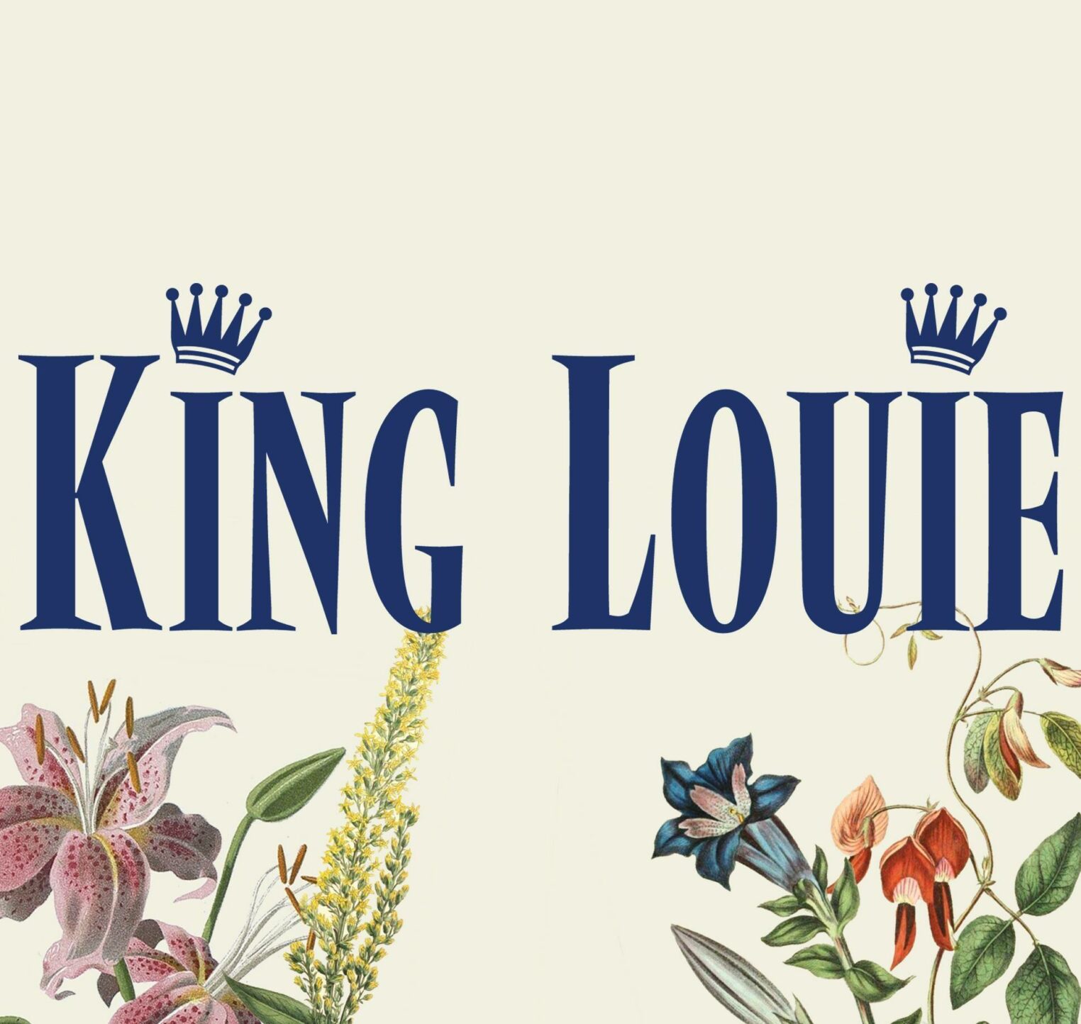 Logo King Louie met bloemen op de achtergrond