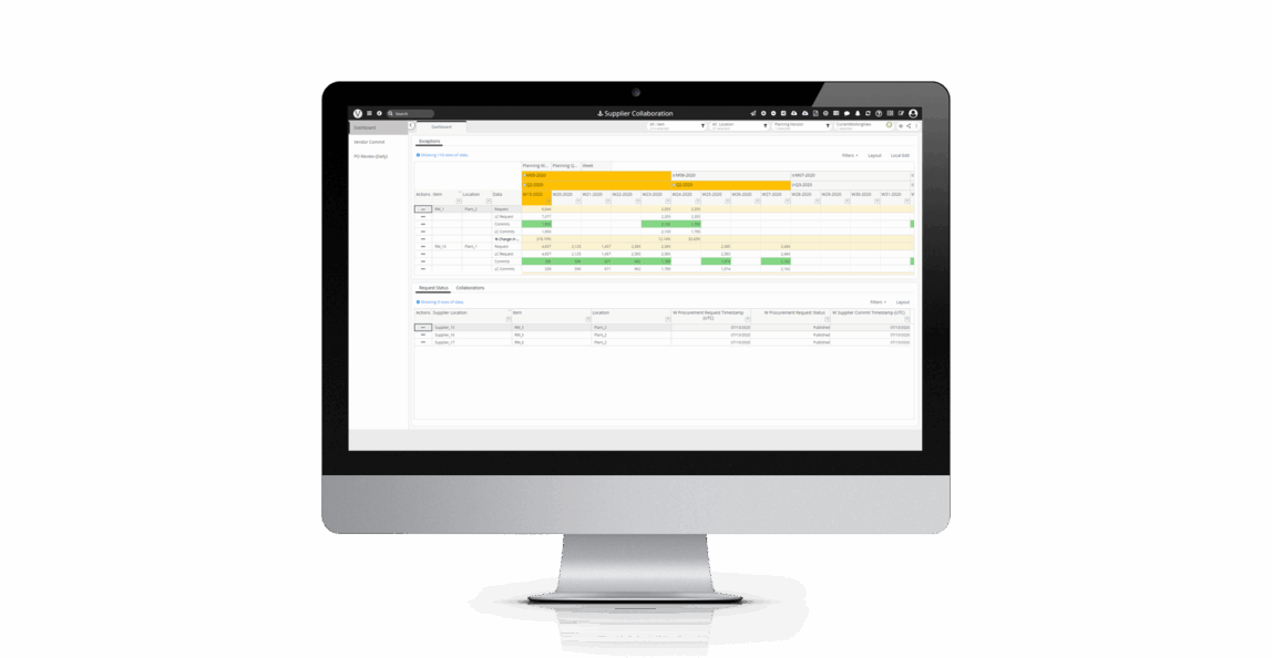 Mockup vom Screen IBP mit KI o9 solutions-Lieferanten Collaboration