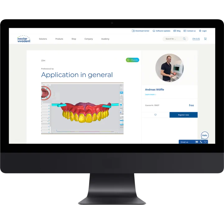 Mockup with screenshot of the Customer Academy of the Ivoclar Vivadent platform