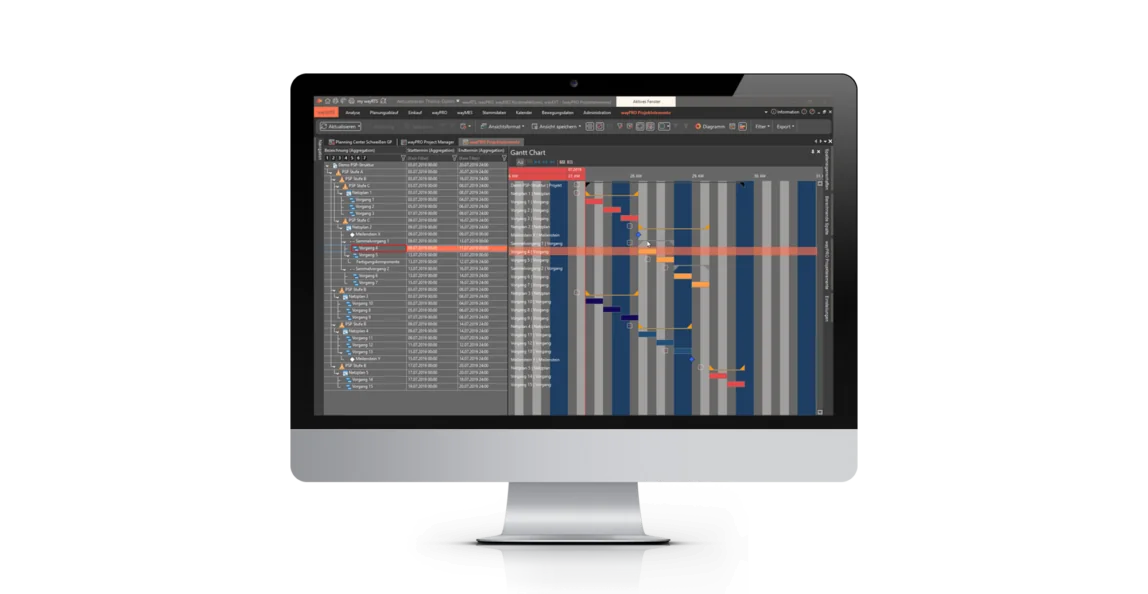 S&OP APS-System waySuite im Maschinenbau - Projektstrukturplan mit Gantt-Chart way APS