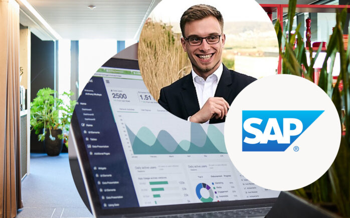 Picture of Sascha Ulbrich, SAP CX Solutions Architect and Data Scientist at valantic, next to him the SAP logo and a laptop | Five Questions about SAP CDP for a MarTech Architect Consultant