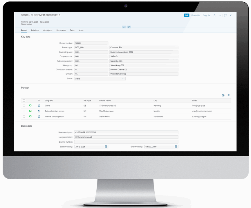 SAP interface customer record