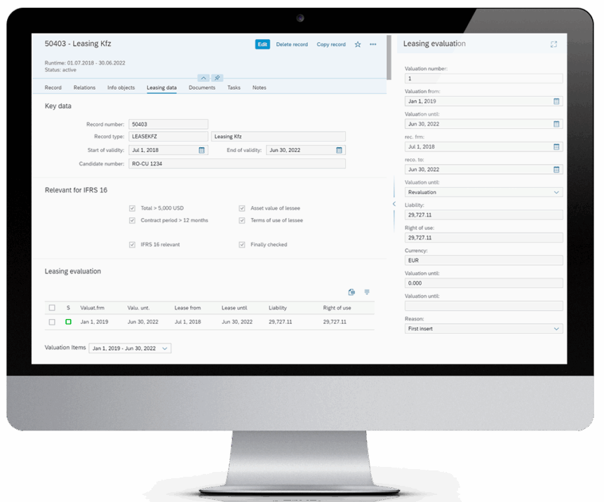SAP interface leasing contract management