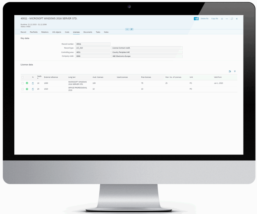 SAP interface license management