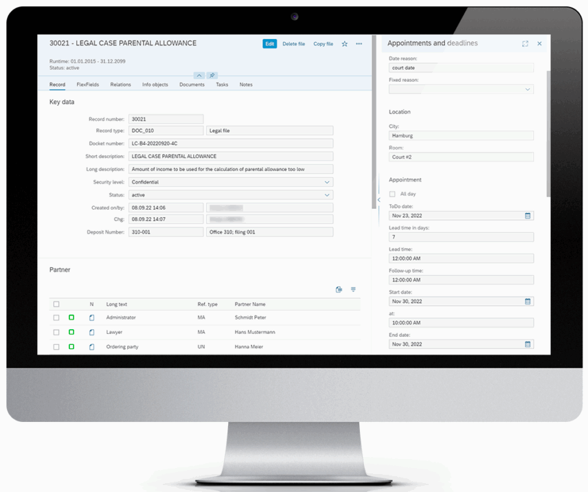 SAP interface legal record