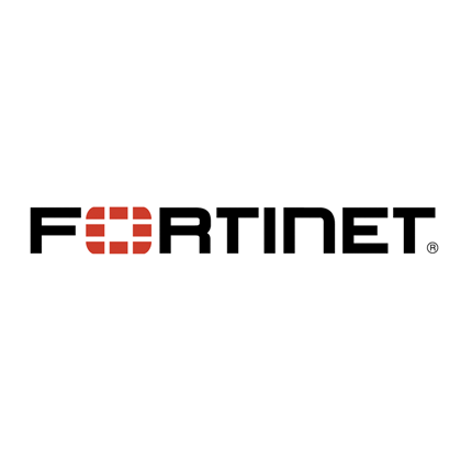 The Fortinet logo showcases the company name in black text, featuring a visionary design with a red square grid pattern ingeniously incorporated into the letter "O.