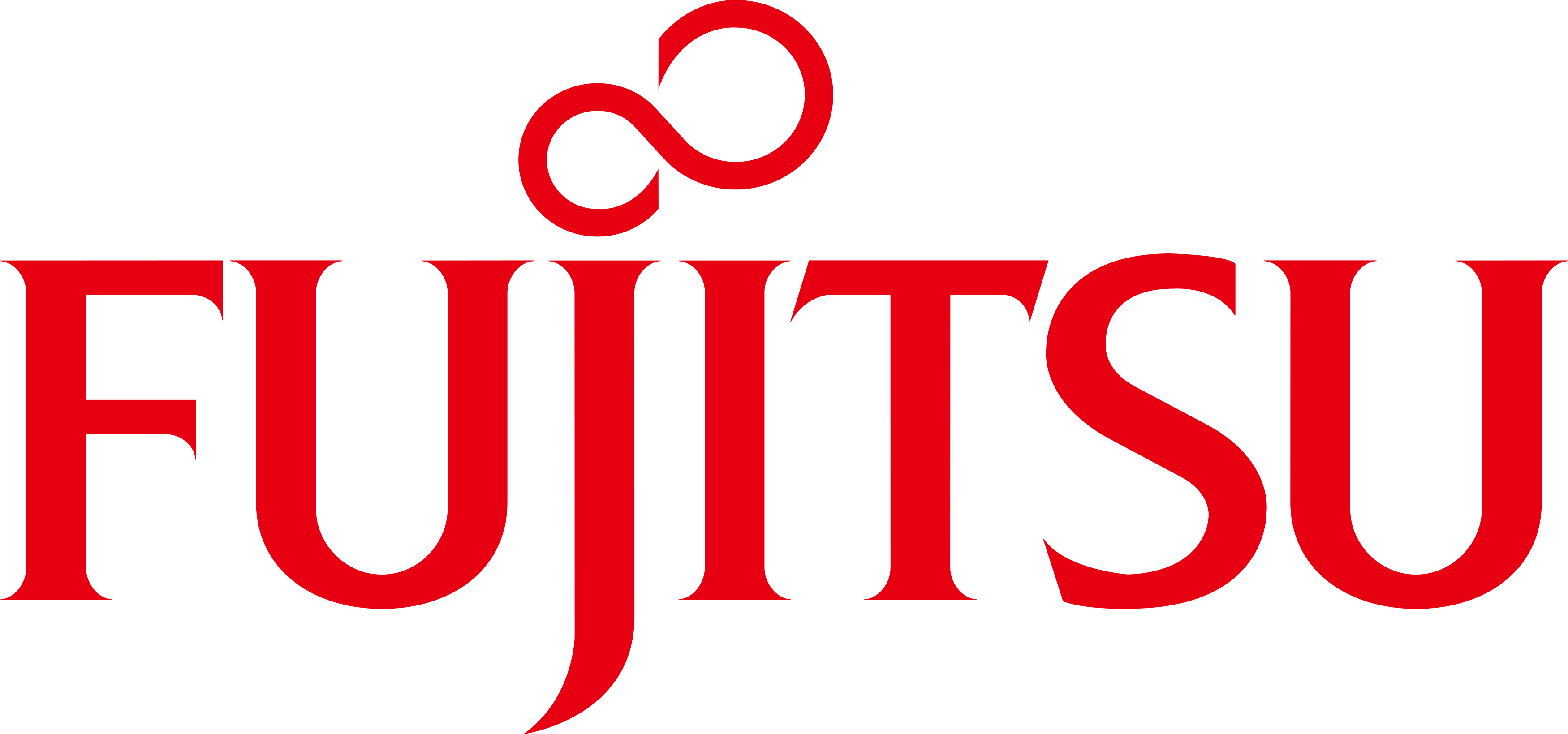 Logo von Fujitsu in roten Großbuchstaben mit einem roten Unendlichkeitssymbol über den Buchstaben „J“ und „I“, das die nahtlose Innovation verkörpert, die bei Veranstaltungen wie der OutSystems NextStep Experience im Vordergrund steht.