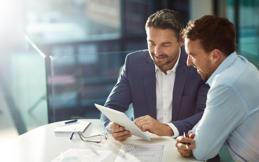 Cropped shot of two businessmen meeting in the office