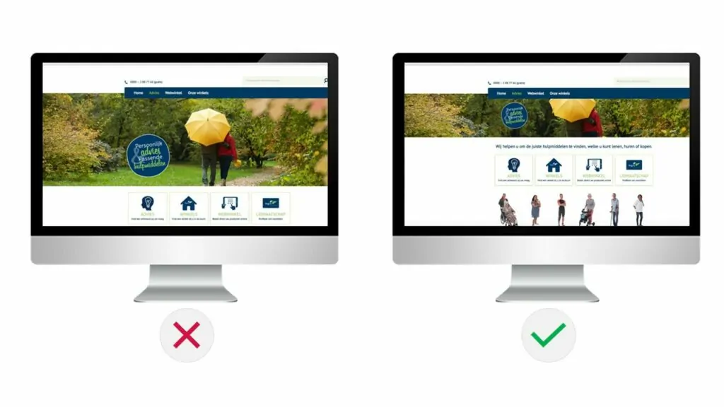 Op de ene website is het duidelijk dat er meer content is onder de vouw en op de andere website niet