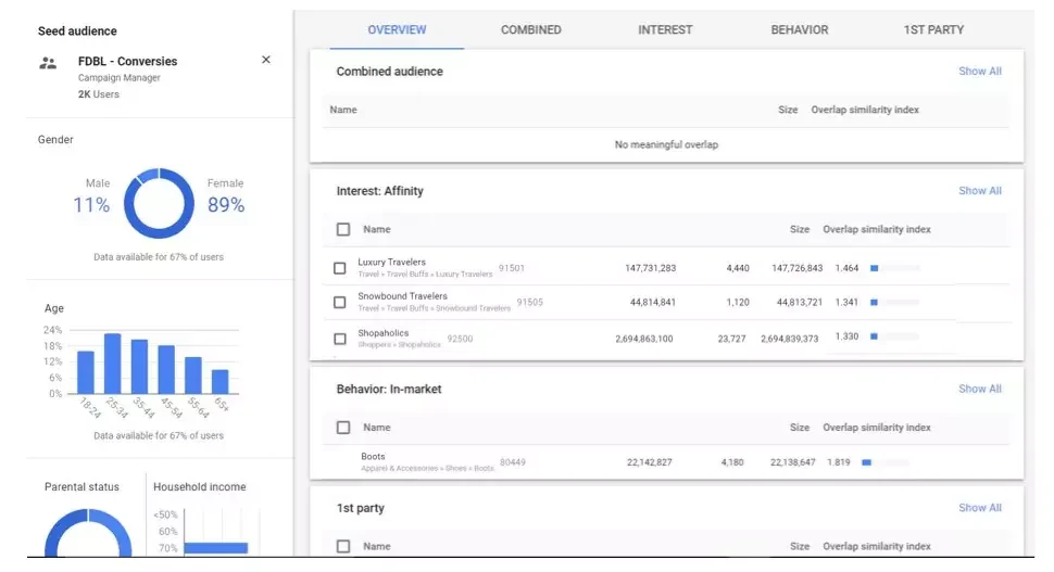 Voorbeeld van een doelgroepanalyse met Google Display en Video 360