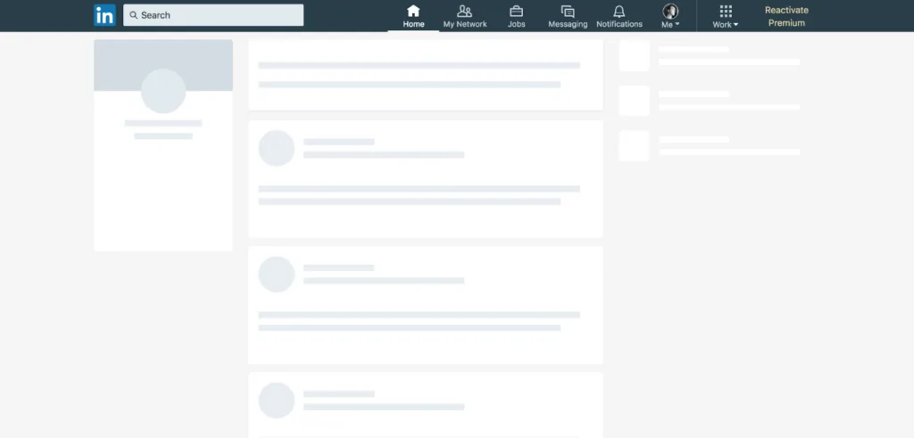 LinkedIn heeft een skeleton screen opgenomen in het UX-design