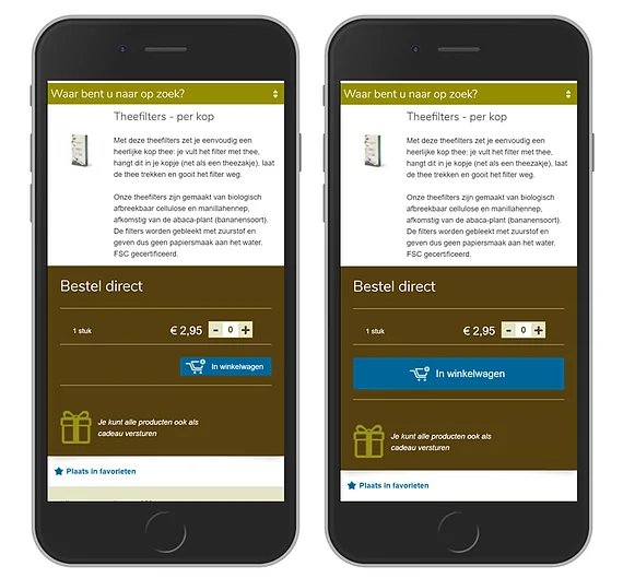 Verschil tussen wel en niet duimvriendelijke buttons op 2 verschillende websites