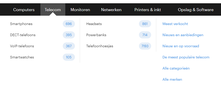 Voorbeeld van een navigatiestructuur met moeilijke termen