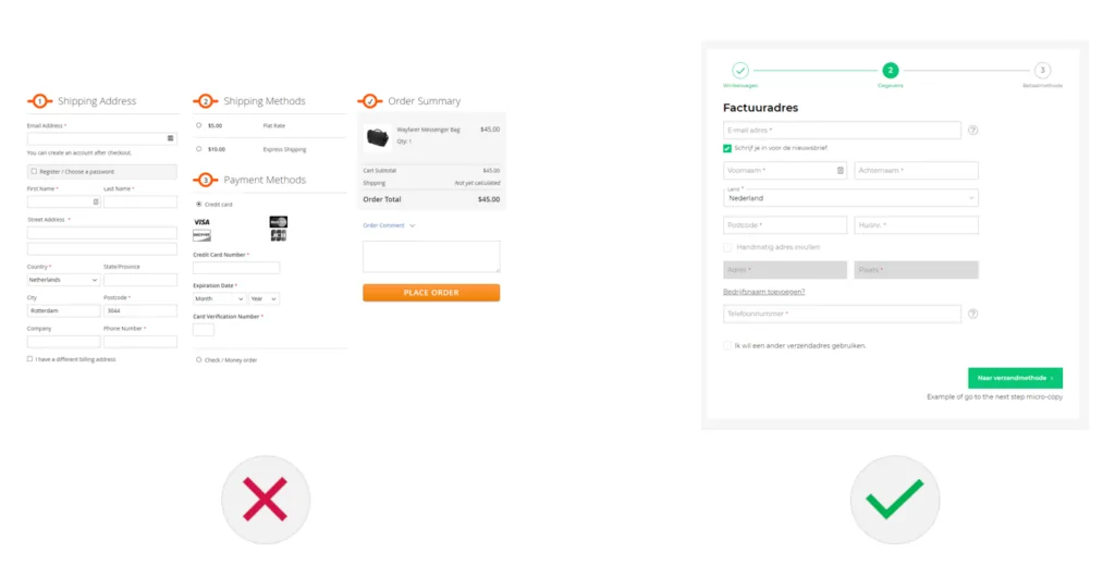 Voorbeeld van het opdelen van het bestelproces in stukjes